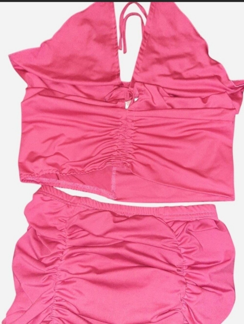 Ruched Crop Top and Skirt Set in Hot Pink Small NEW